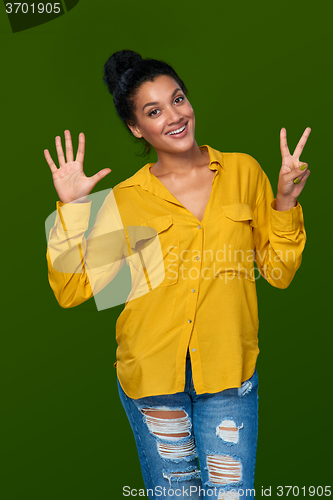 Image of Woman showing seven fingers