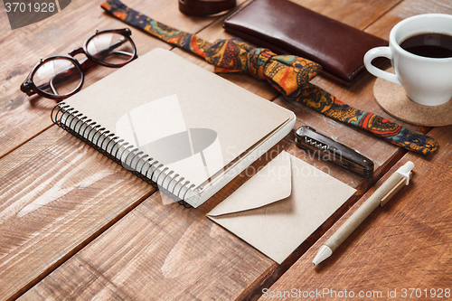 Image of Men\'s accessories on the wooden table