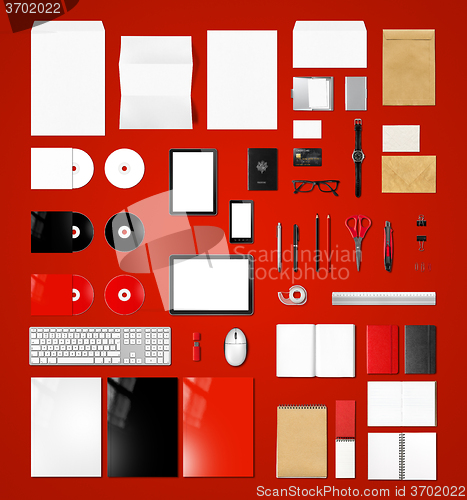 Image of Products branding mockup template, red background