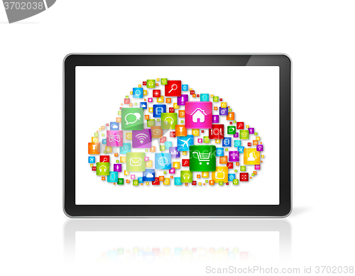 Image of Cloud computing symbol in Tablet pc computer