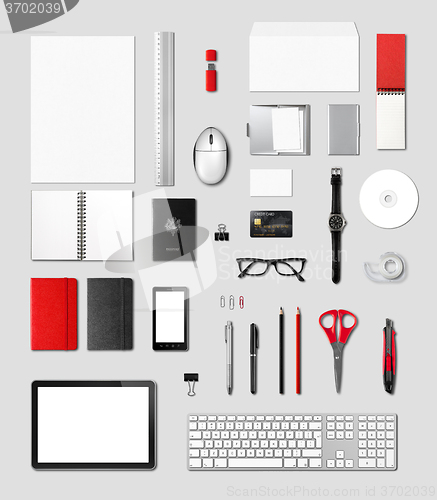 Image of Office supplies mockup template, grey background