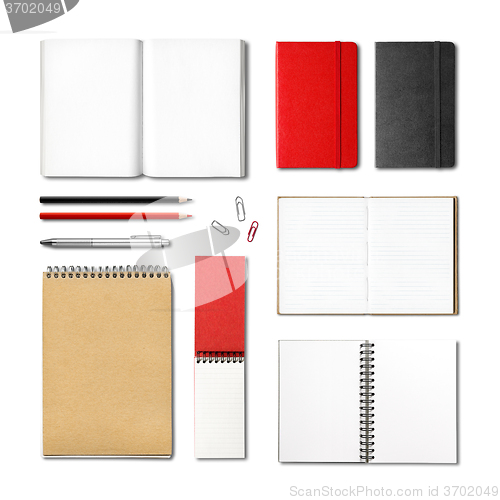 Image of stationery books and notebooks mockup template