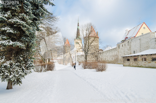 Image of Park at a fortification of Old Tallinn, winter view
