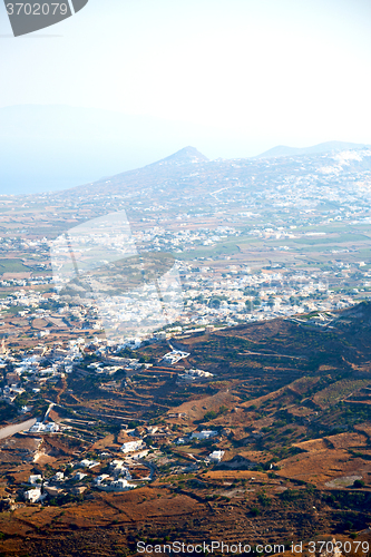 Image of in cyclades greece santorini europe the sky sea and village from