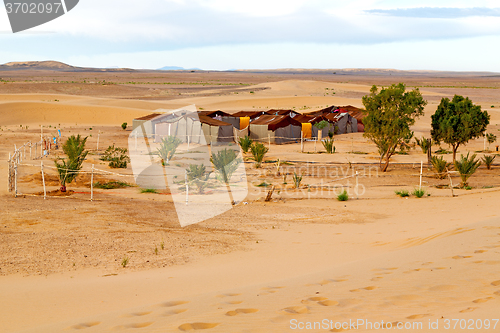 Image of tent in  the desert  sahara and rock       sky