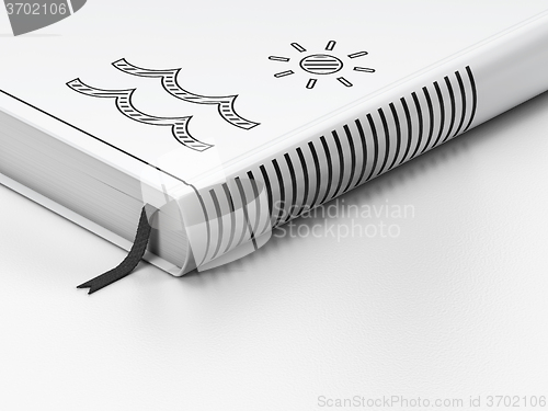 Image of Travel concept: closed book, Beach on white background
