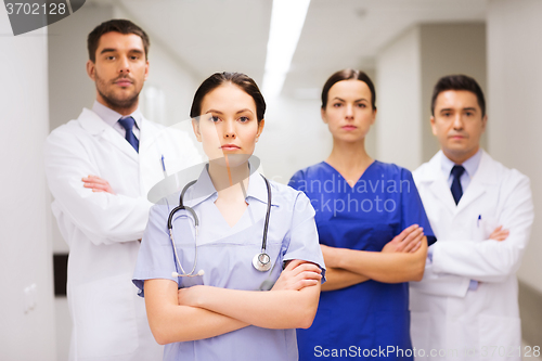 Image of group of medics or doctors at hospital