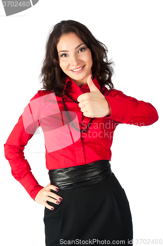 Image of Happy smiling business woman with thumb up sign