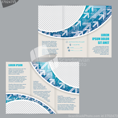 Image of Tri-fold flyer template with arrows on blue wave