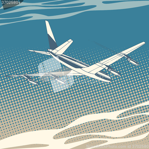 Image of Biggest airplane in the clouds retro style