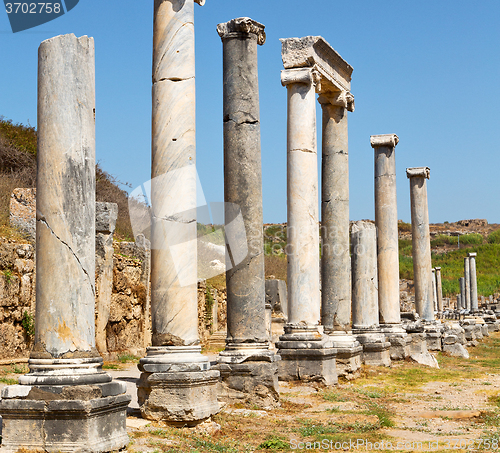 Image of perge old construction in asia turkey the column  and the roman 