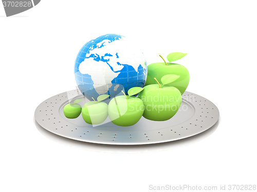 Image of Earth and apples around - from the smallest to largest. Global d