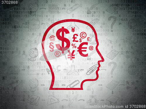 Image of Education concept: Head With Finance Symbol on Digital Paper background