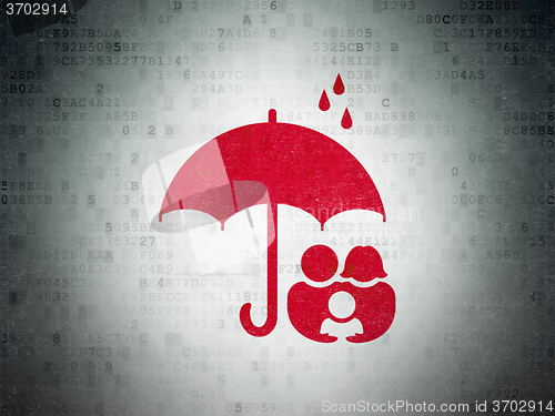 Image of Security concept: Family And Umbrella on Digital Paper background