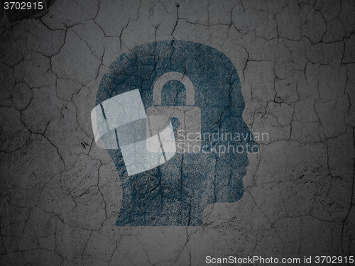 Image of Data concept: Head With Padlock on grunge wall background