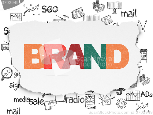 Image of Advertising concept: Brand on Torn Paper background