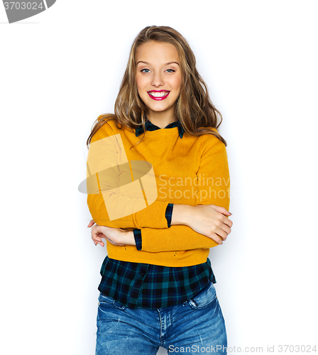 Image of happy young woman or teen girl in casual clothes