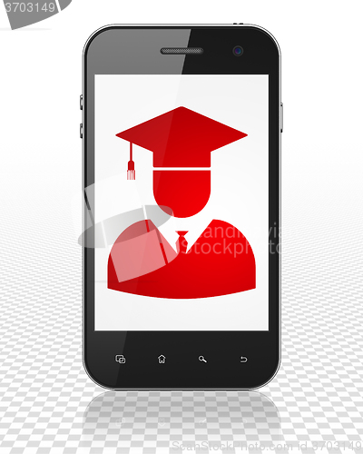 Image of Learning concept: Smartphone with Student on display