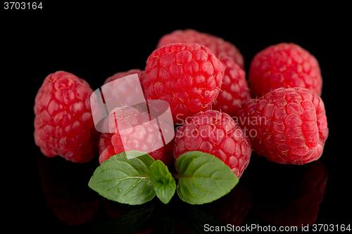 Image of Raspberries with leaves