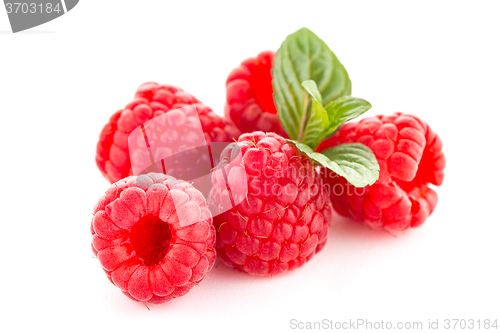 Image of Raspberries with leaves