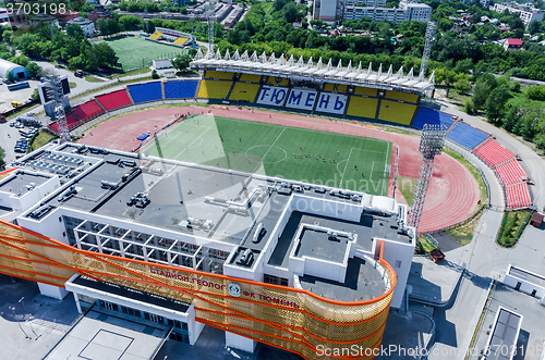 Image of Aerial view of modern city stadium. Tyumen. Russia