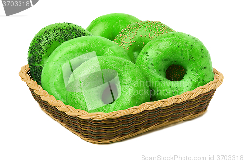 Image of Six Green Bagels in a Basket