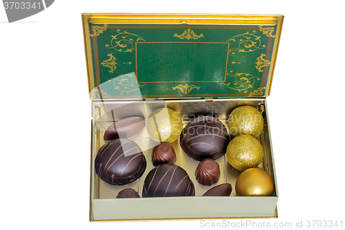 Image of A box of chocolates on a white background.