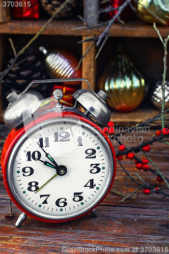 Image of New year composition with alarm clock