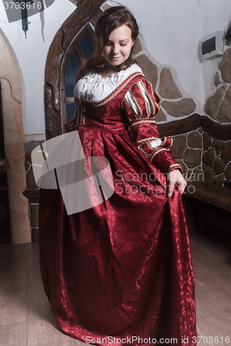 Image of Portrait of elegant woman in medieval era dress