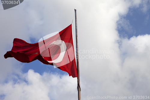 Image of Turkish flag at windy day