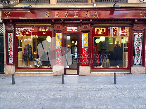 Image of editorial Sesena tailor cape shop storefront is seen in downtown