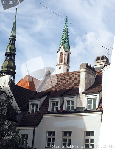 Image of medieval buildings architecture street scene Riga Latvia Europe 