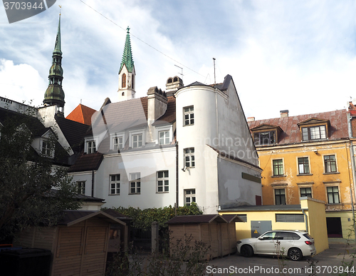 Image of medieval buildings architecture street scene Riga Latvia Europe 