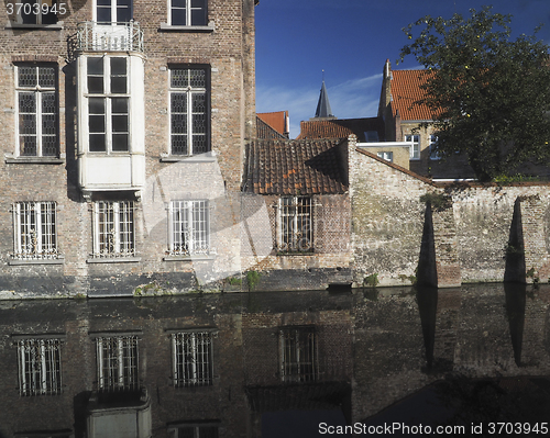 Image of Brugge Bruges Belgium medieval buildings  canal made of brick an