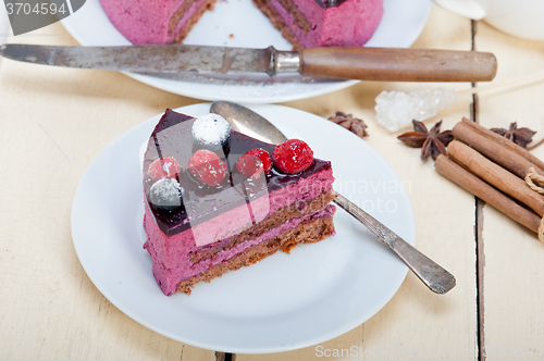 Image of blueberry and raspberry cake mousse dessert