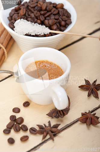 Image of espresso coffee with sugar and spice