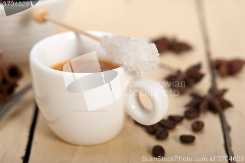 Image of espresso coffee with sugar and spice