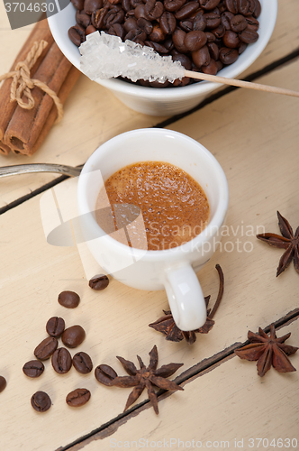 Image of espresso coffee with sugar and spice