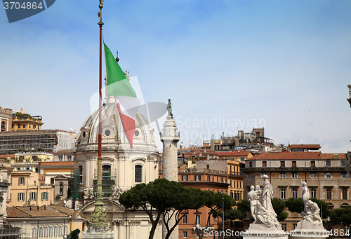 Image of Traian column and Santa Maria di Loreto in Rome, Italy