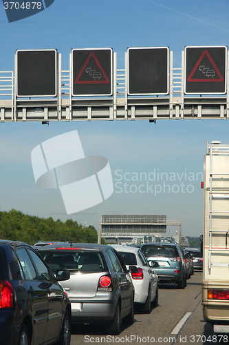 Image of cars in traffic jam on highway, in Germany 