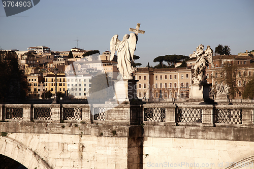 Image of Sant Angelo Bridge, over Tiber river in Rome, Italy