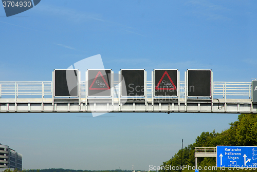 Image of road sign traffic jam on highway, in Germany 