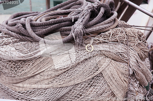 Image of Details of old sea rope fishing nets