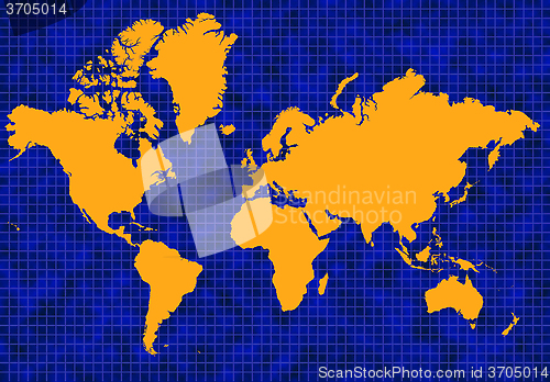 Image of Blue global map with yellow continents