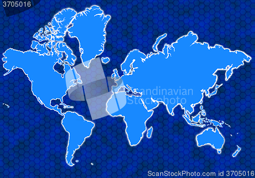 Image of Blue global map with hexagons and glowing continents