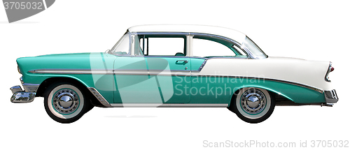 Image of Green Bel-Air Vintage Automobile against White Background