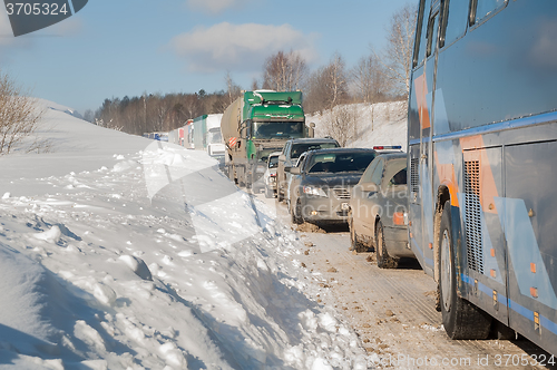 Image of Traffic jam on highway after heavy snow storm