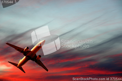 Image of Air travel - plane and sunset