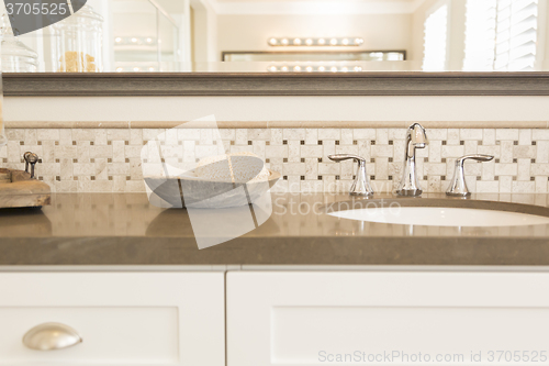 Image of New Modern Bathroom Sink, Faucet, Subway Tiles and Counter 