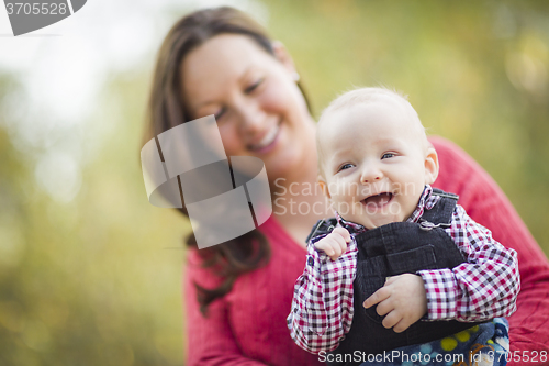 Image of Little Baby Boy Having Fun With Mommy Outdoors